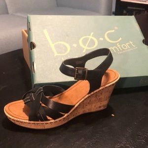 B.O.C. Black wedge Sharrah sandals size 10